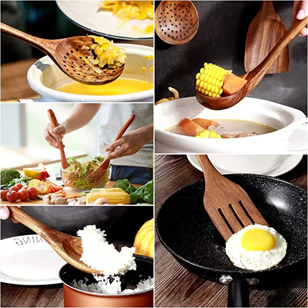 1-9pcs/Set Wooden Utensils Wooden Spoons Cooking Utensils Natural