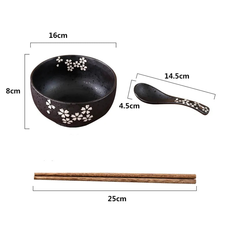 Japanese Style Rice Noodle Bowl Lid Spoon Chopstick