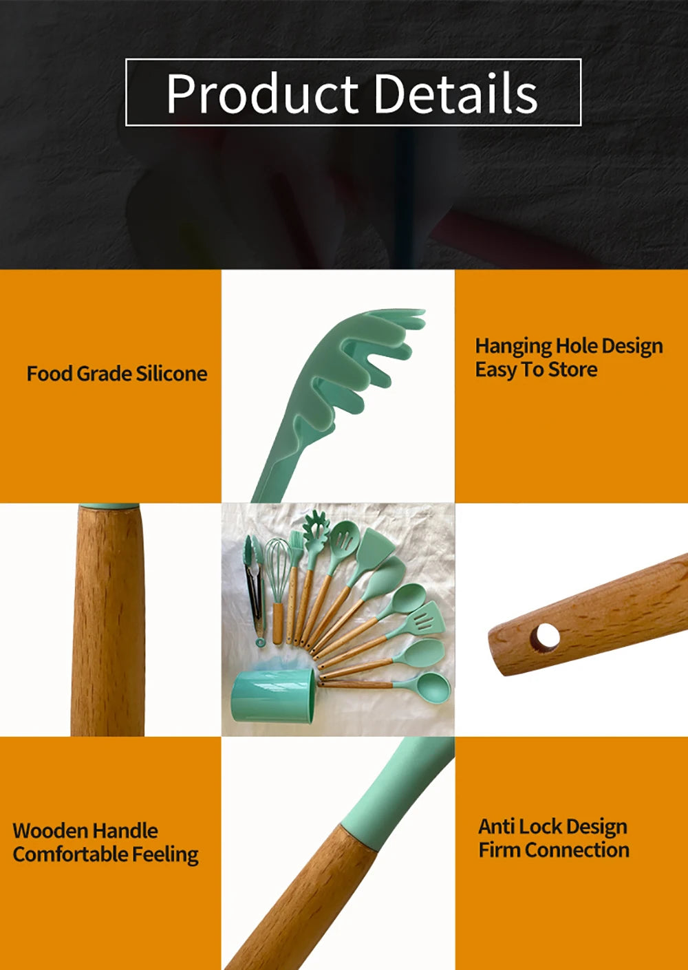 12pcs Silicone Utensils Non-Stick Cookware Spatula Shovel Egg