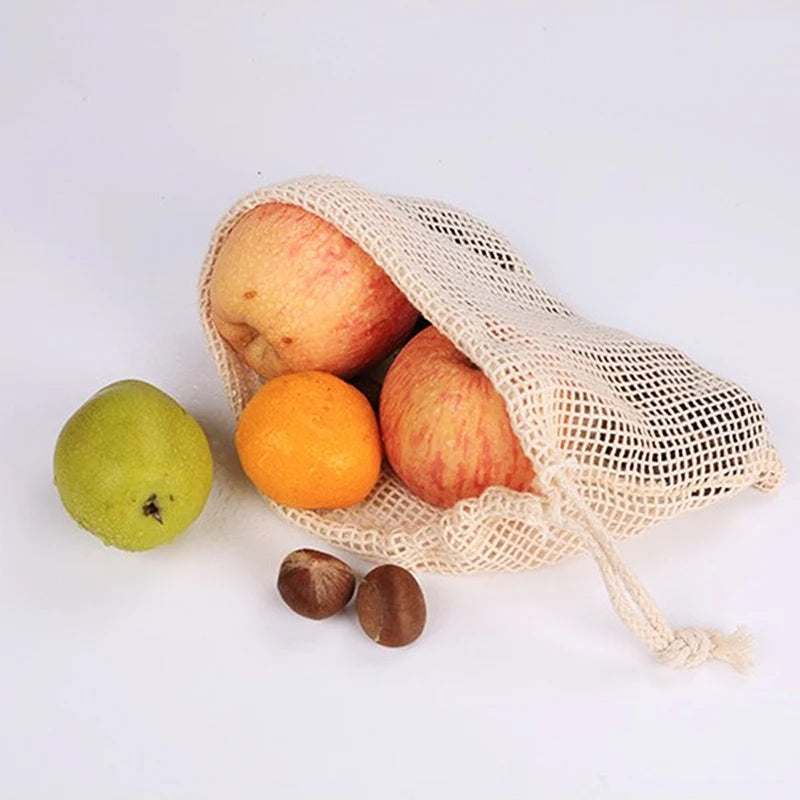 Reusable Cotton Mesh Produce Bags Vegetable Fruit Food