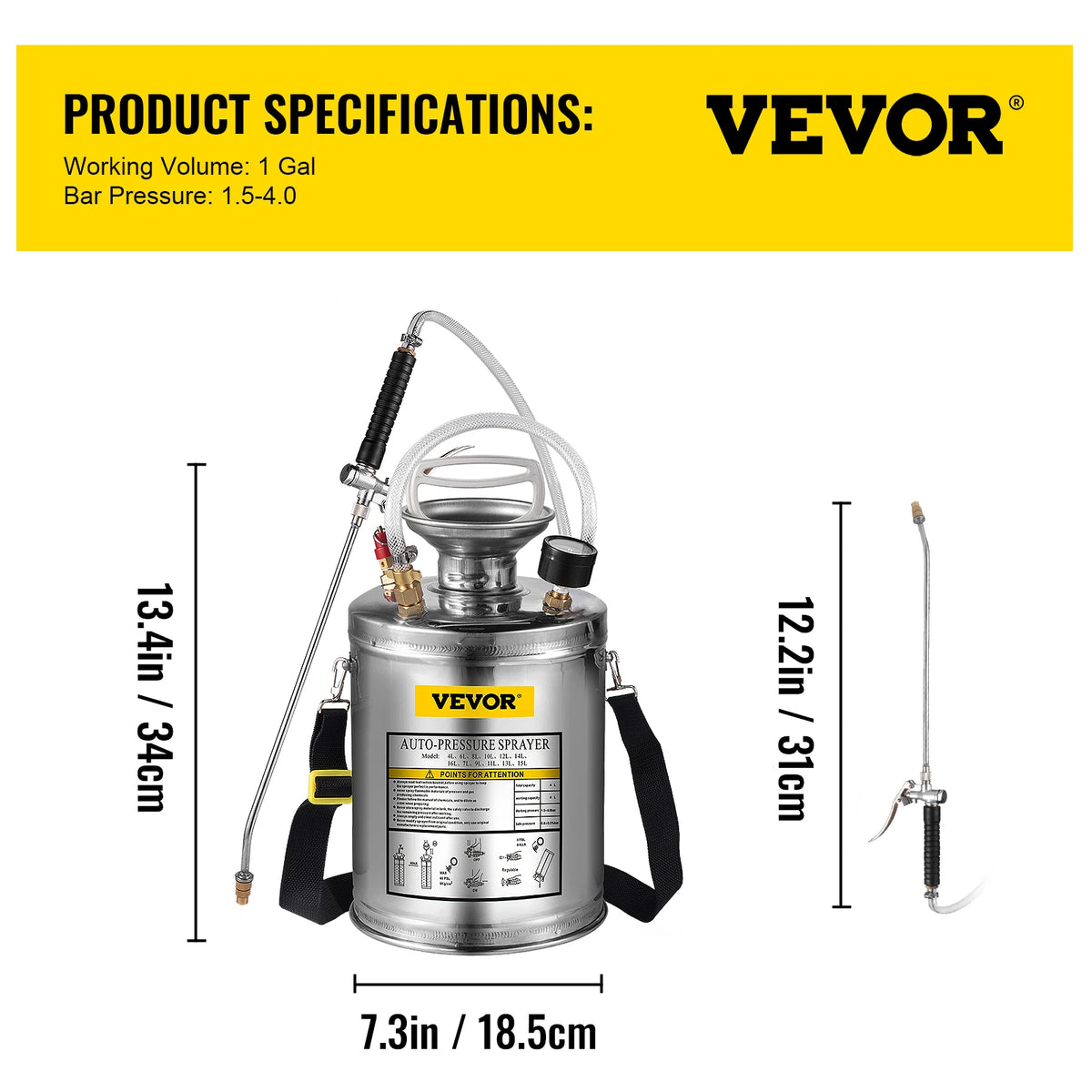 Succebuy 4-12l Hand Powered Sprayer Stainless Steel Watering