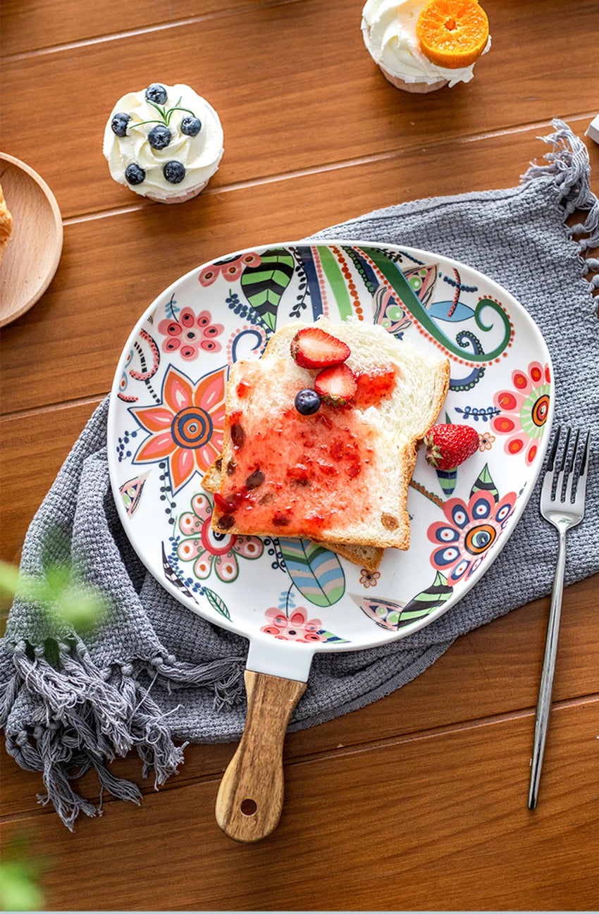 Ceramic Salad Plates Handle Porcelain Dinner Plates Colorful
