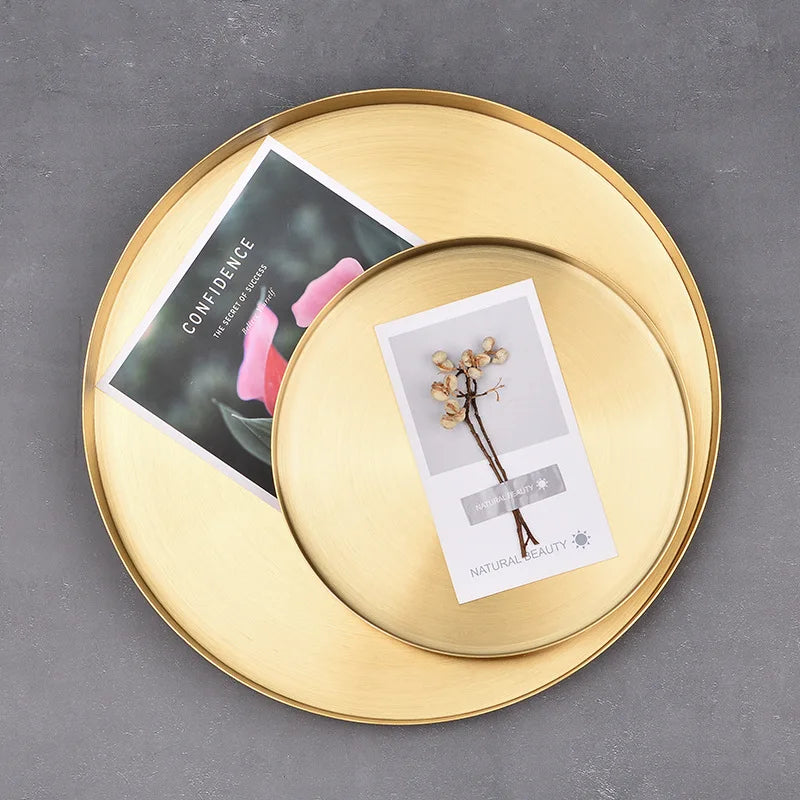 Decor Golden Storage Tray Round Jewelry Desktop Display