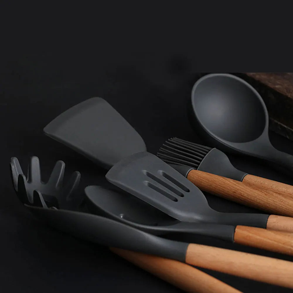 Silicone World Cooking Kitchenware Silicone Utensils Wooden