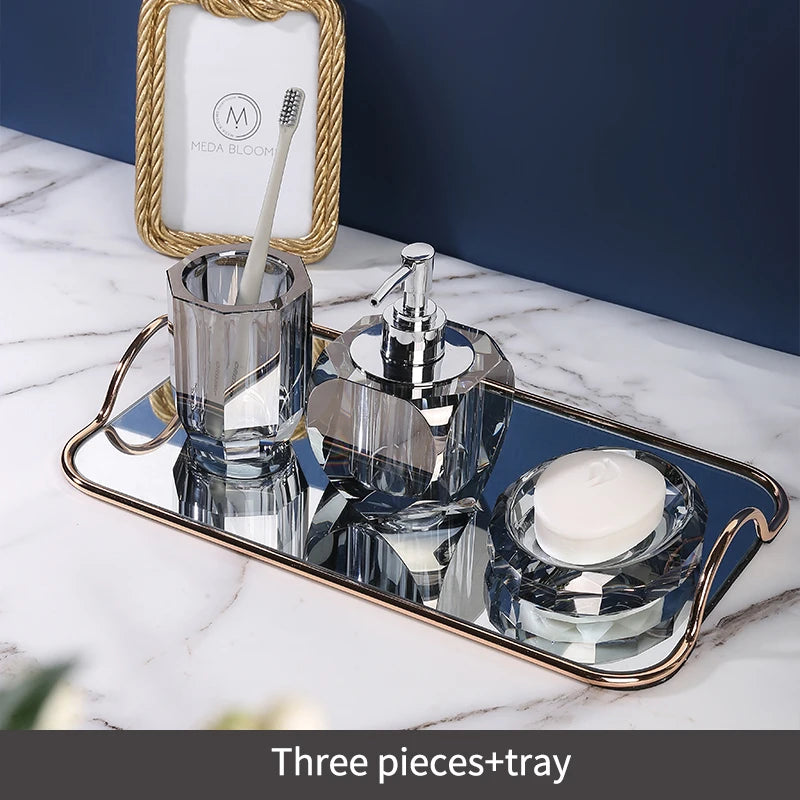 Crystal Glass Bathroom Toothbrush Cup Soap Dish Bottling