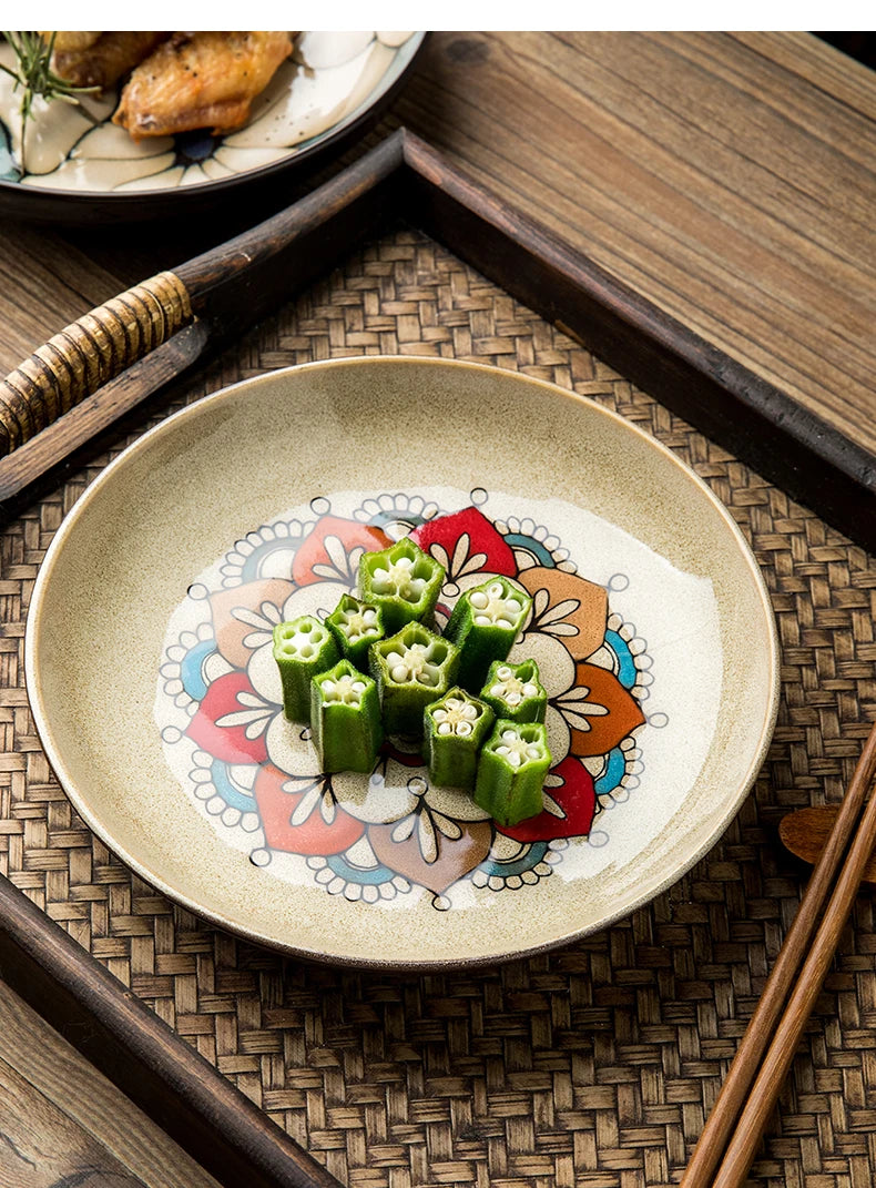 Chinese-Style Ceramic Deep Plate Salad Plate Disc Personality