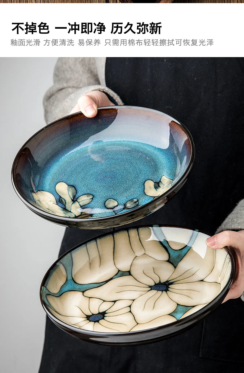 Chinese-Style Ceramic Deep Plate Salad Plate Disc Personality