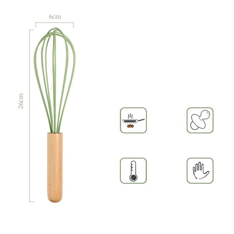 Avocado Green Silicone Utensils Cooking Kitchenware Wooden Handle