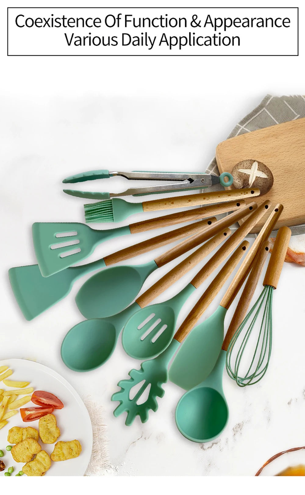 12pcs Silicone Utensils Non-Stick Cookware Spatula Shovel Egg