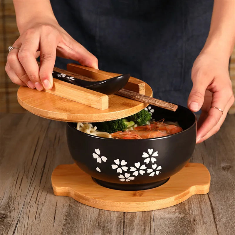 Japanese Style Rice Noodle Bowl Lid Spoon Chopstick