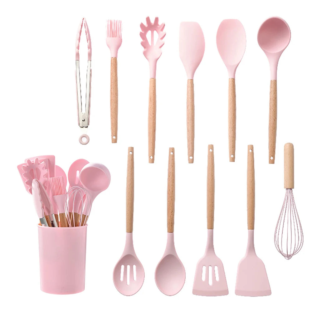12pcs Silicone Utensils Non-Stick Cookware Spatula Shovel Egg