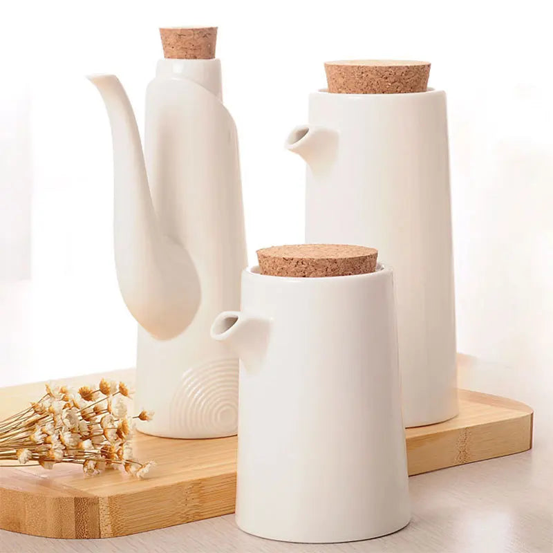 White Porcelain Olive Oil Pot Sauce Vinegar Salt