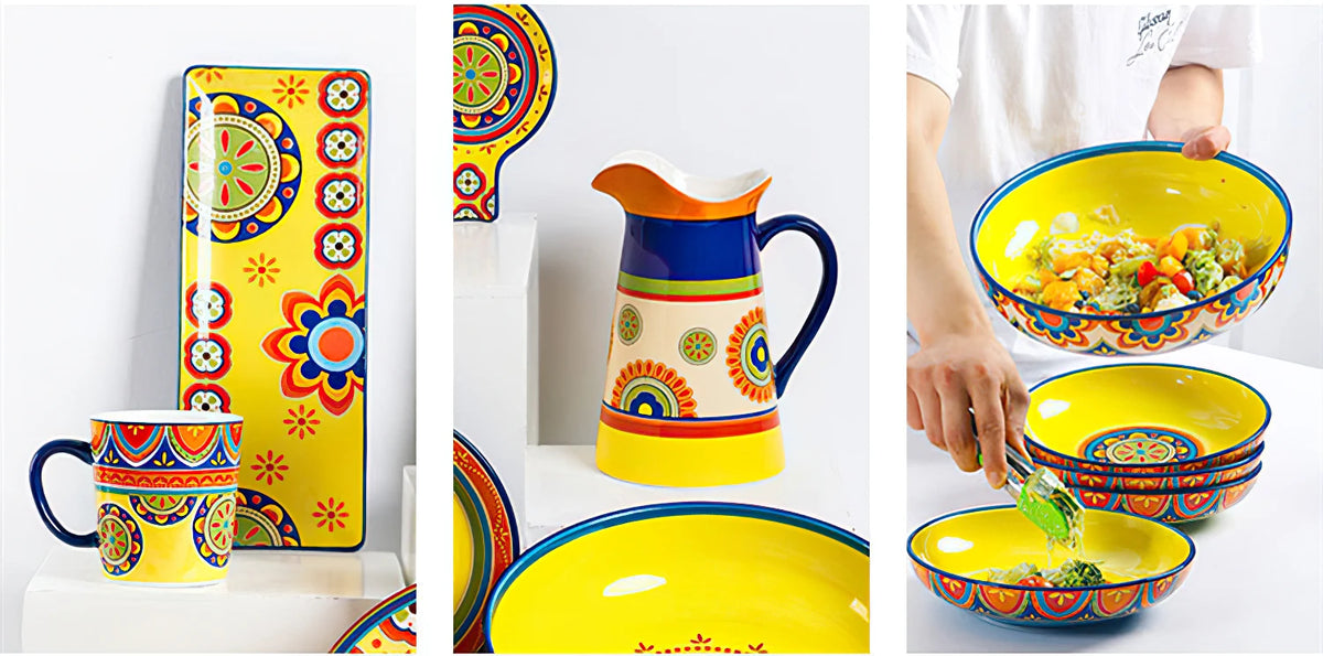 1pcs Ceramic Tableware Bohemian Flat Dinner Plate Western