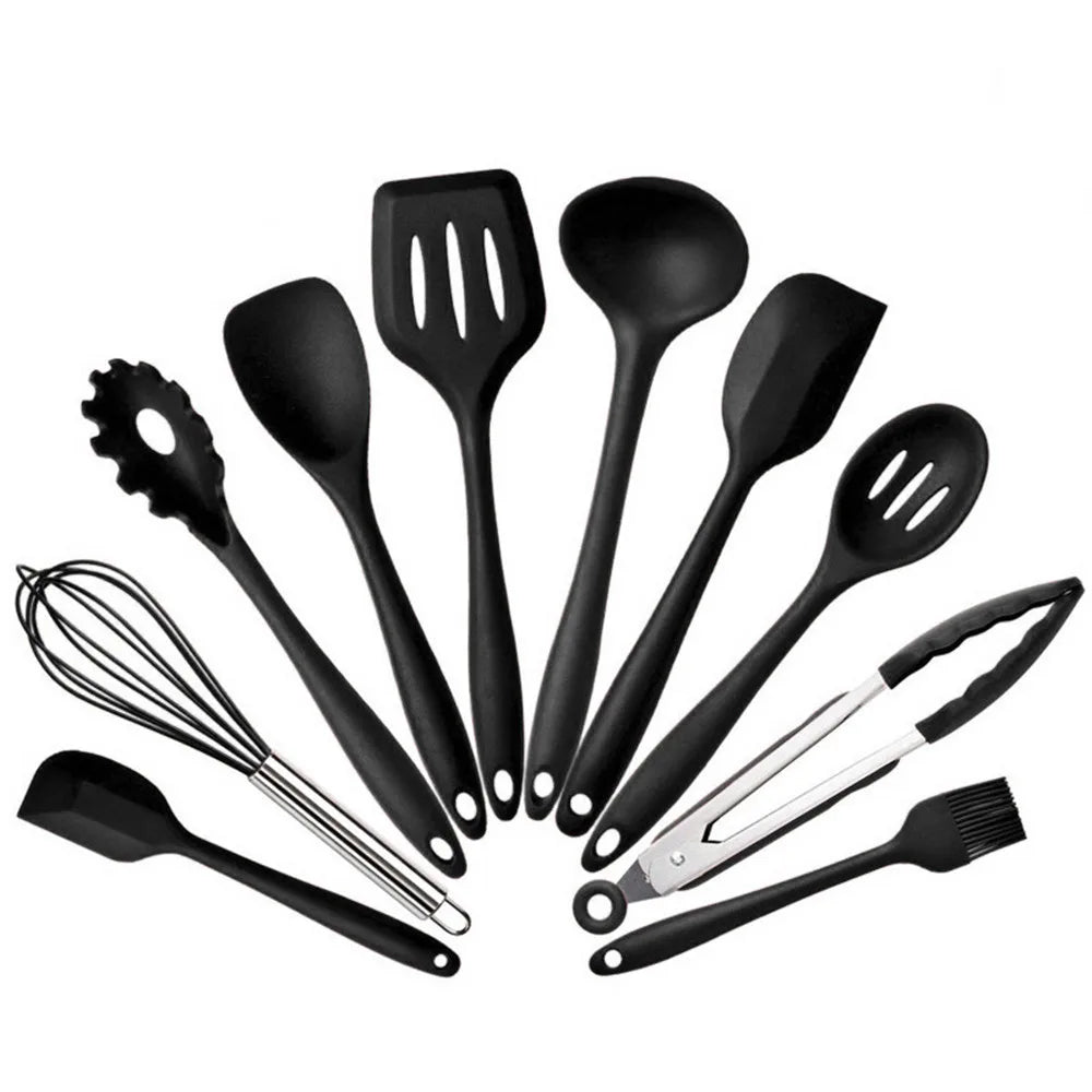 10 Pcs/Set Silicone Utensils Non-Stick Silicone Tong Spoon