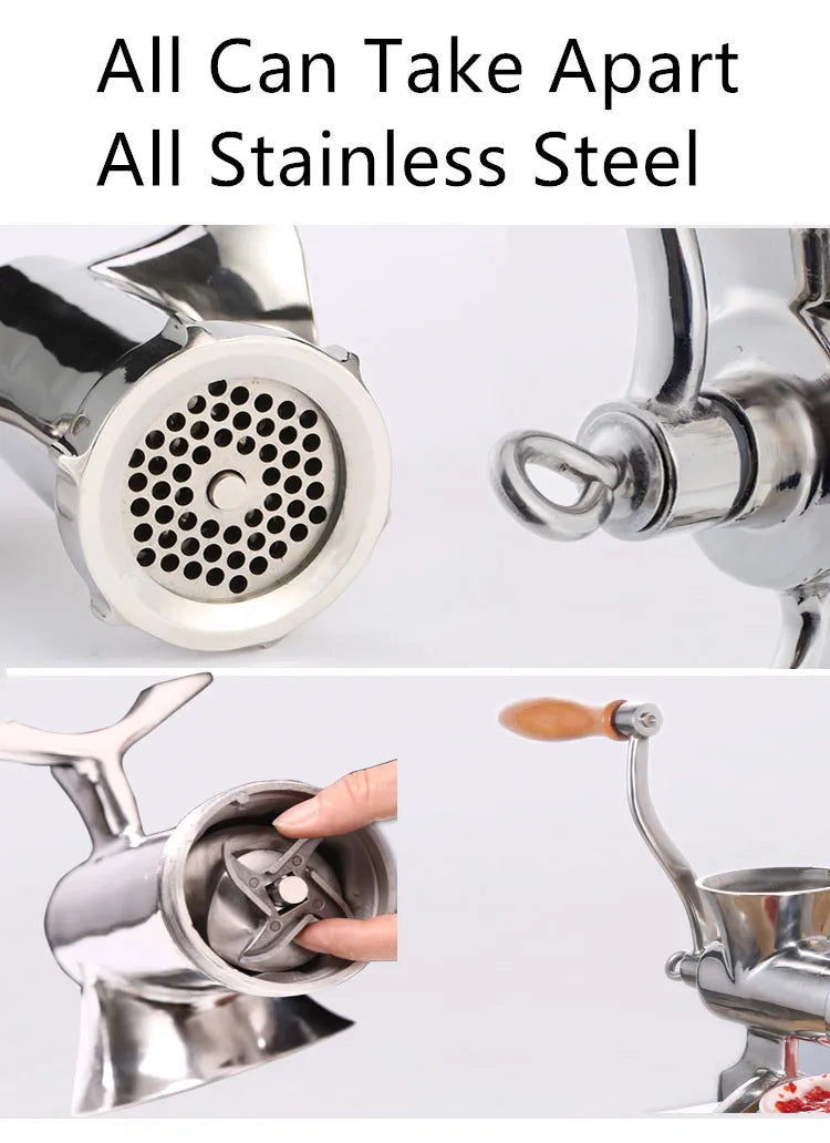 Meat Grinder Mincer Silver Stainless Steel Hand Crank