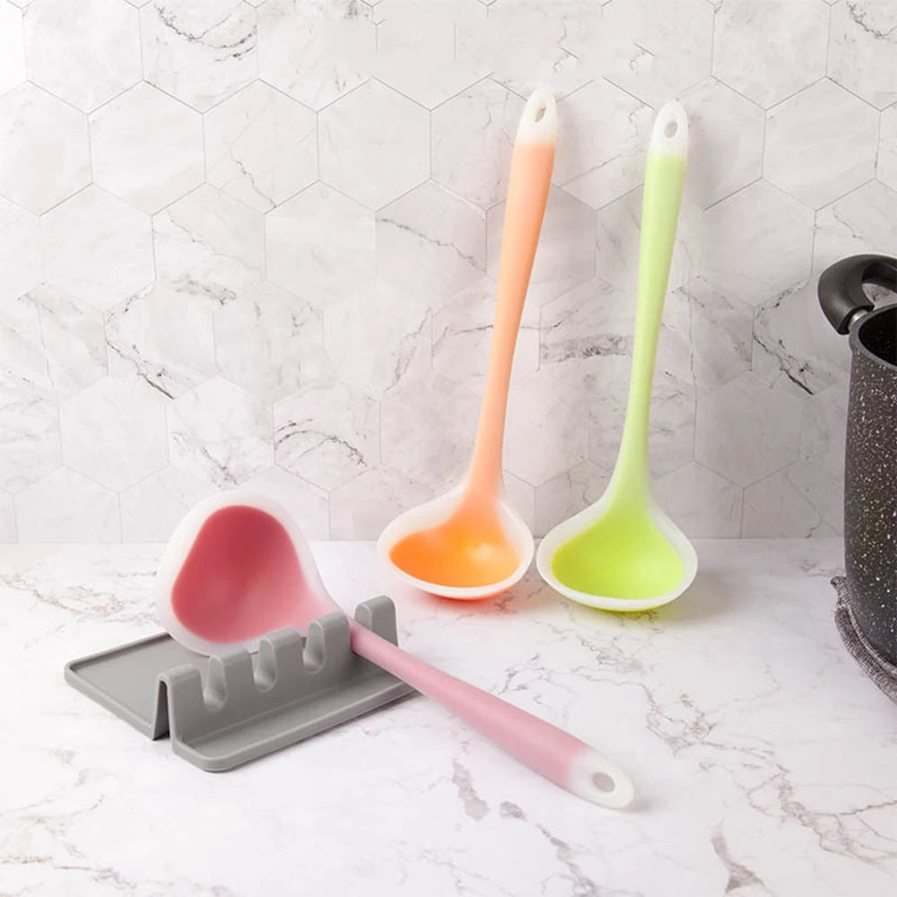 Long Handle Silicone Soup Spoon Non-Stick Large Food