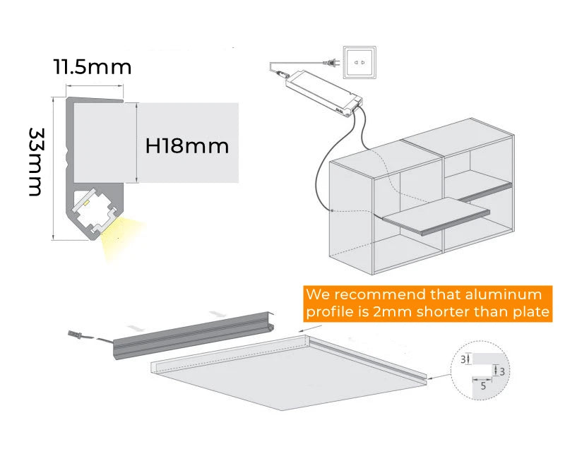 5/1m/Pcs Led Cabinet Shelf Light 45 Lighting Recessed