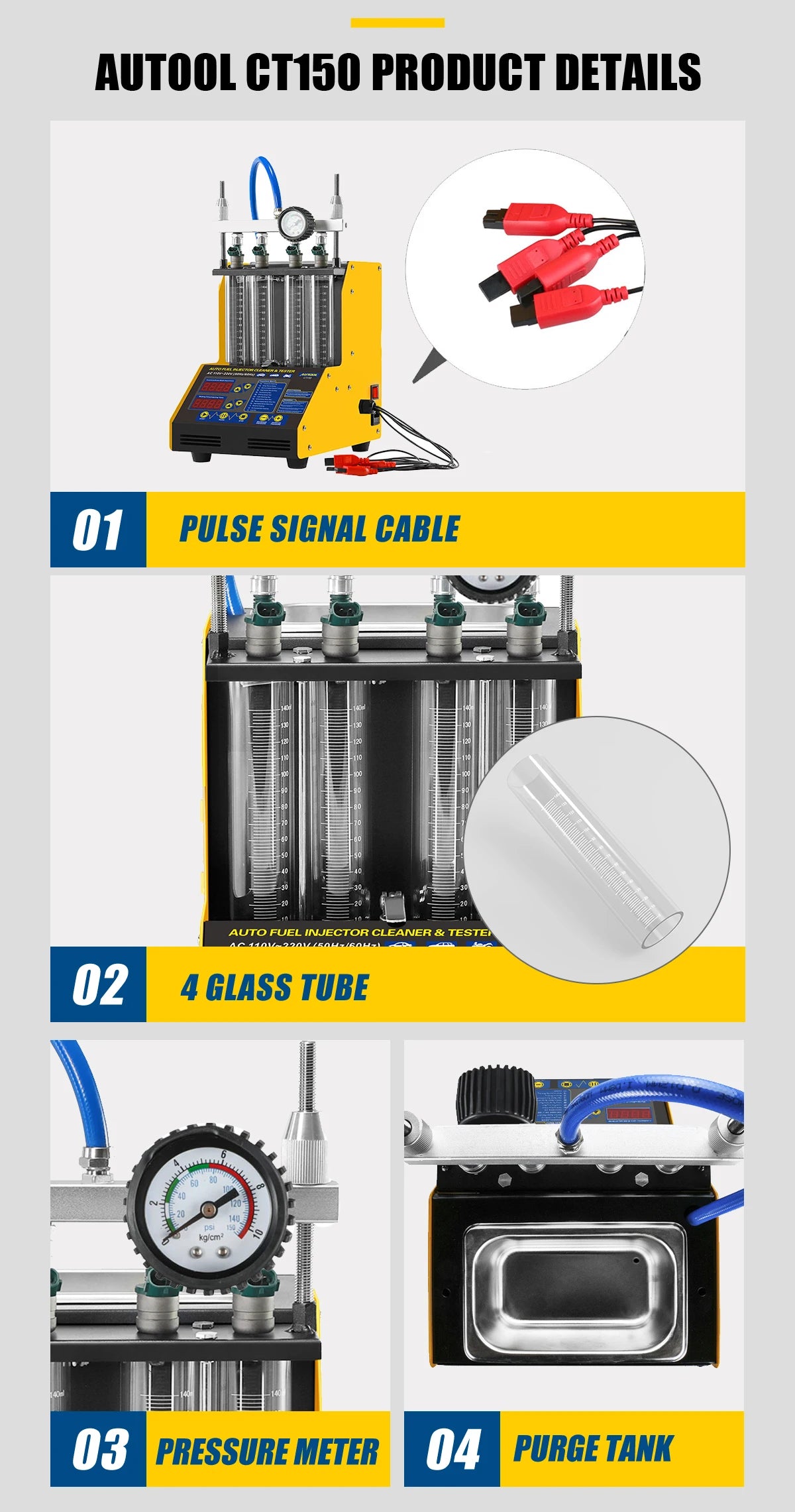 Autool Ct150 Car Fuel Injector Cleaner Tester Cylinders