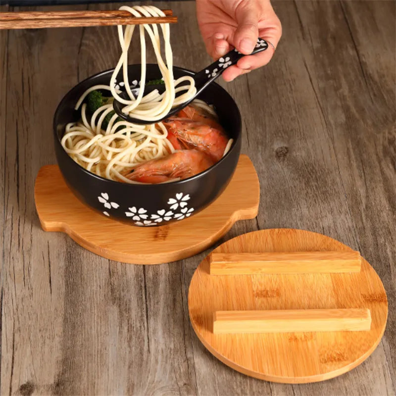 Japanese Style Rice Noodle Bowl Lid Spoon Chopstick
