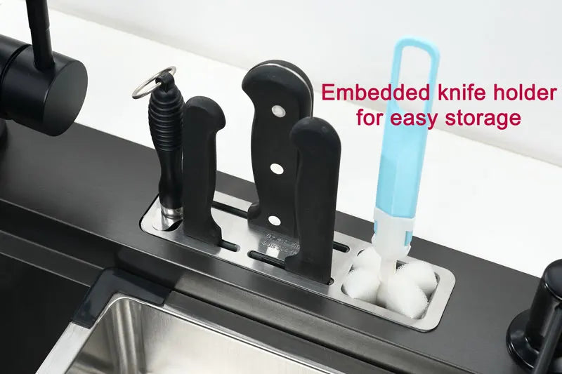 Black High Low Sink Sink Knife Holder Vegetable