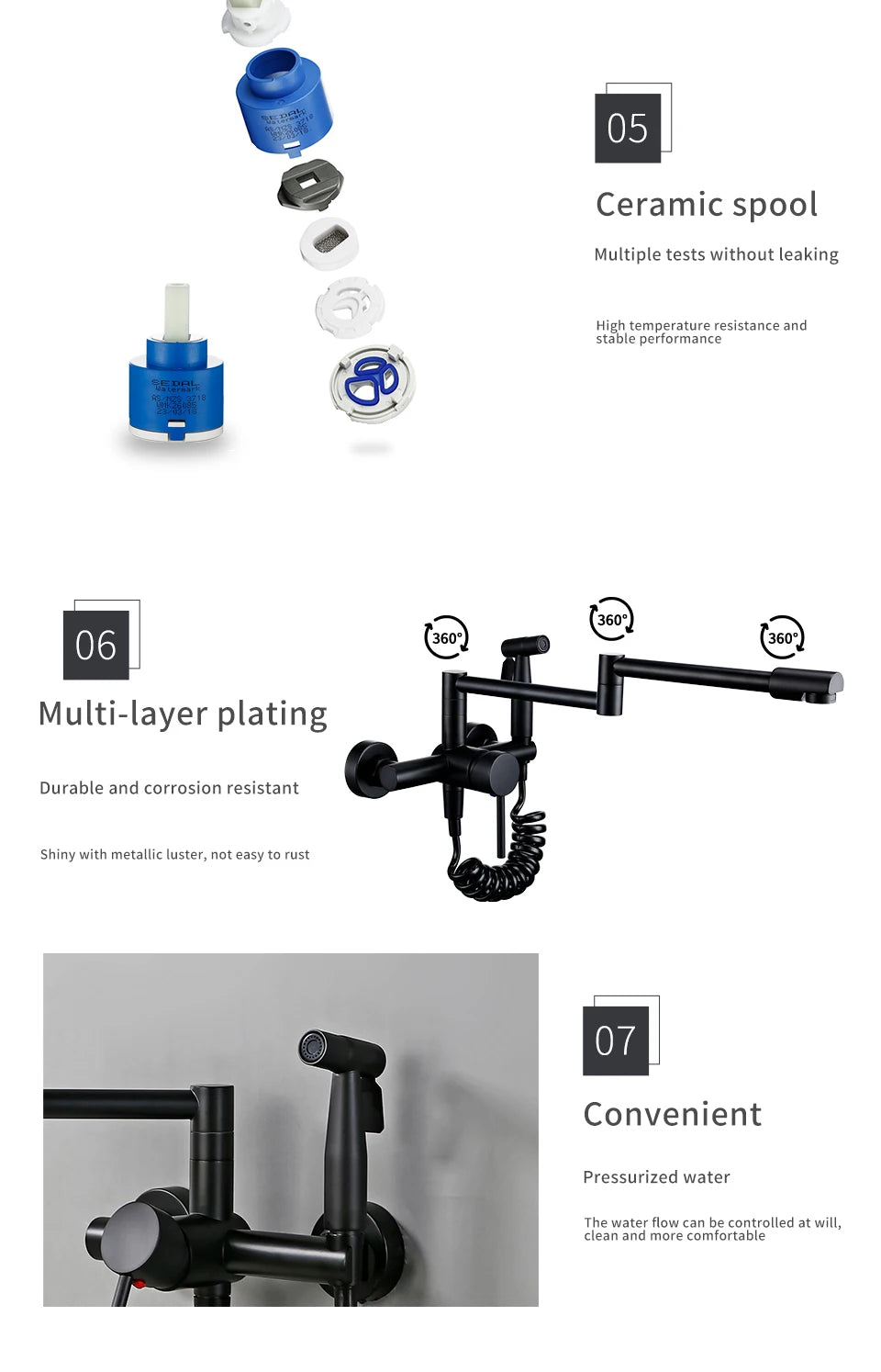 Black Cold Pull Out Mixer Tap Pot Filler