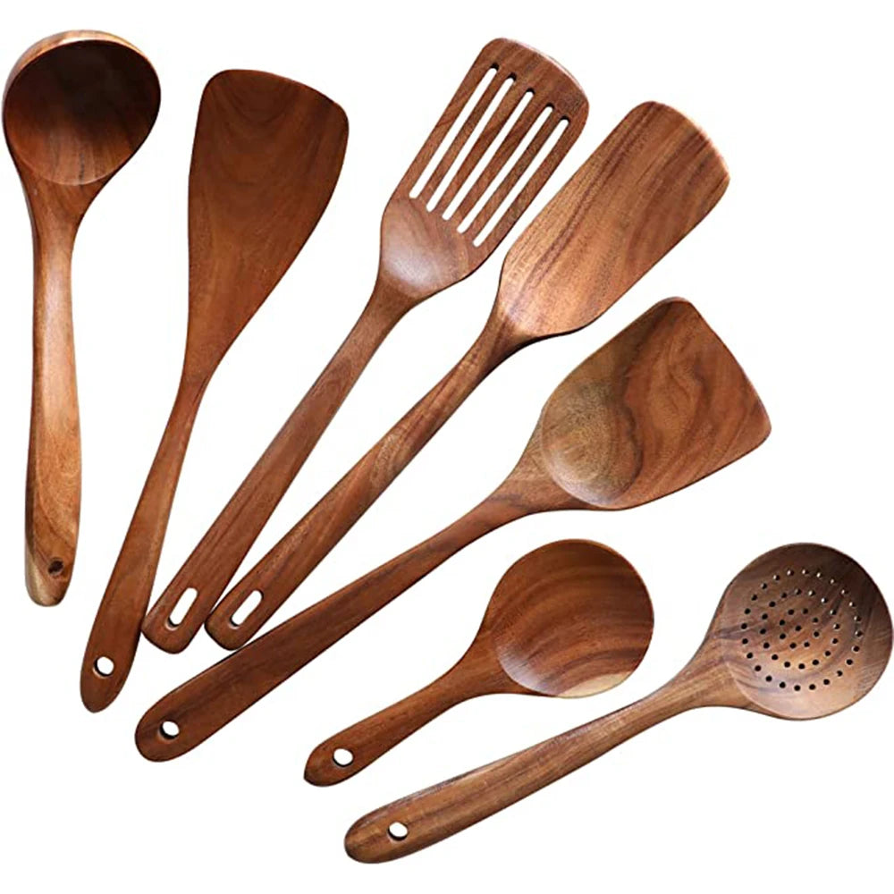 1-9pcs/Set Wooden Utensils Wooden Spoons Cooking Utensils Natural