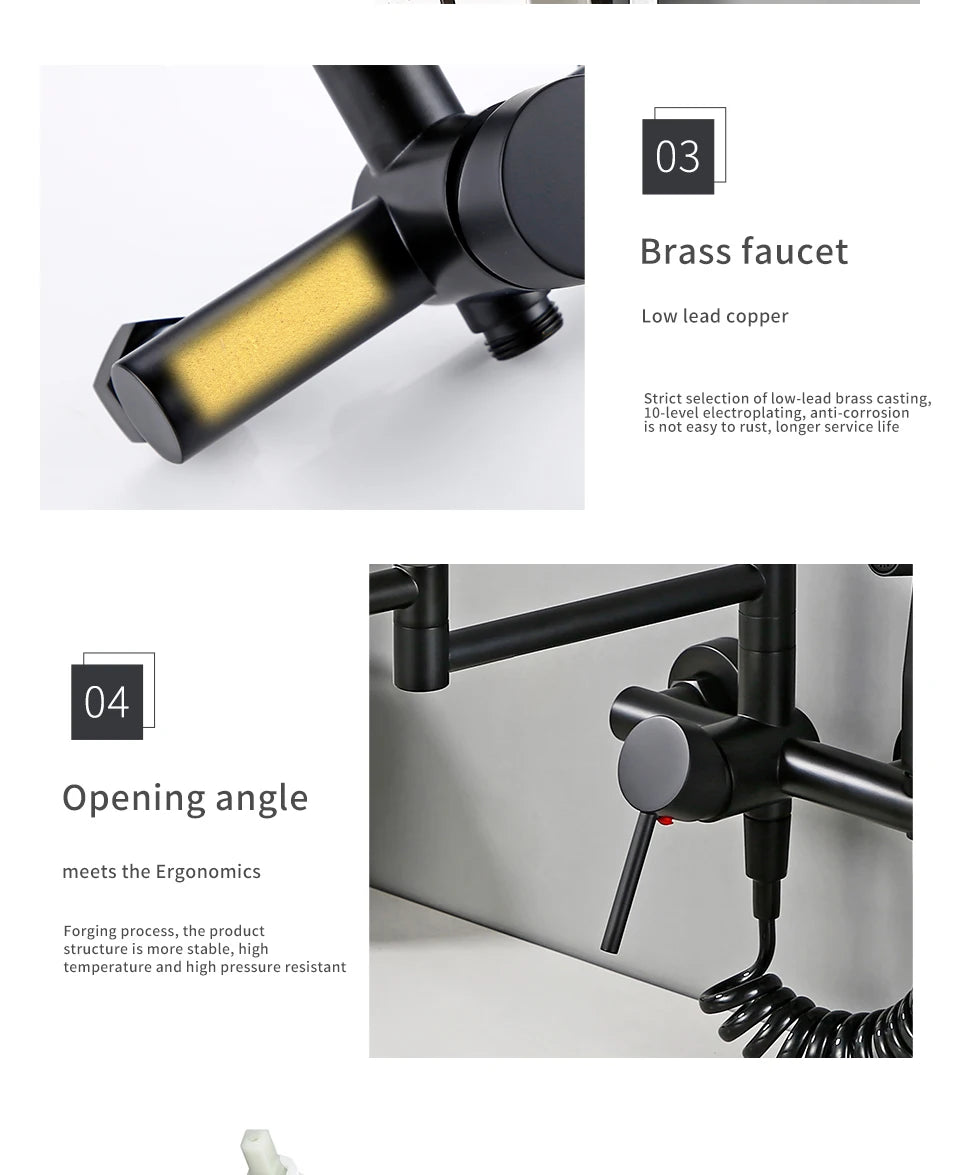 Black Cold Pull Out Mixer Tap Pot Filler