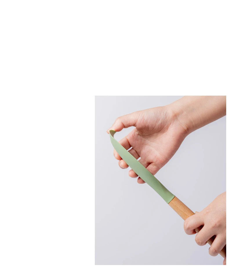 Avocado Green Silicone Utensils Cooking Kitchenware Wooden Handle