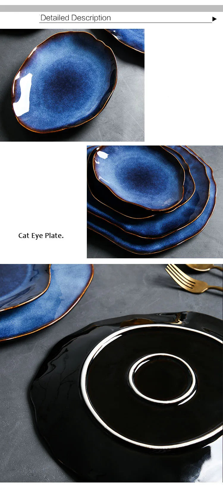 Ceramic Plates Deep Blue Irregular Flat Plate Pottery