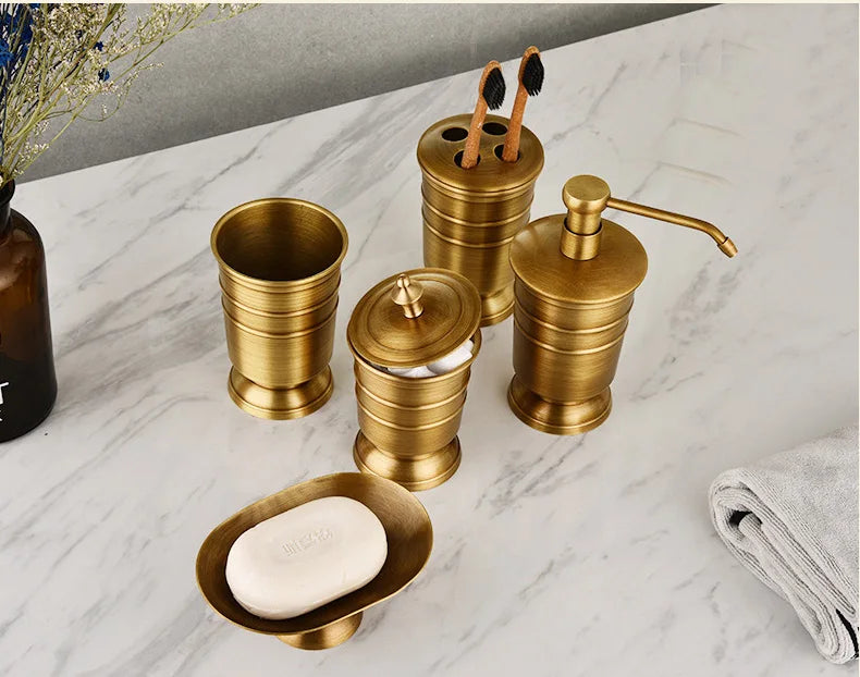 Antique Brass Soap Dish Liquid Soap Dispenser Toothbrush