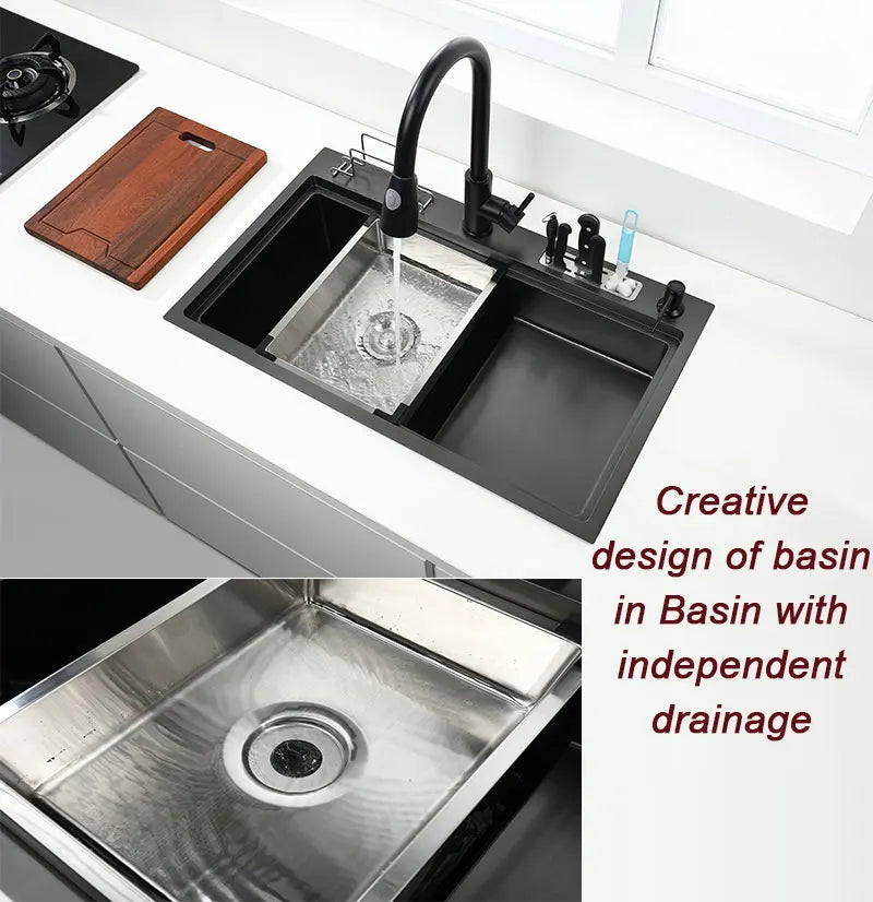 Black High Low Sink Sink Knife Holder Vegetable