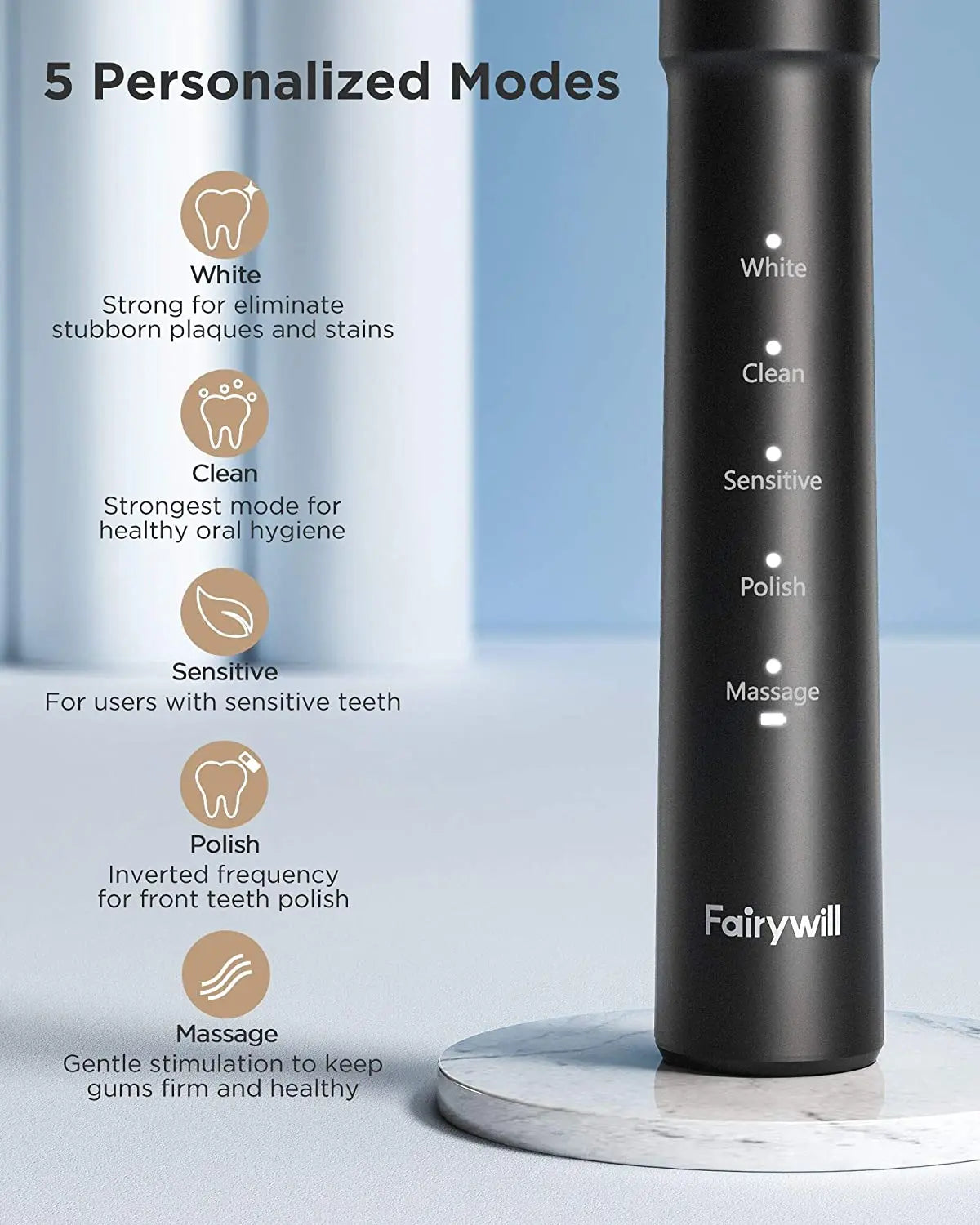 Fairywill Sonic Electric Toothbrush E11 Waterproof Usb Charge