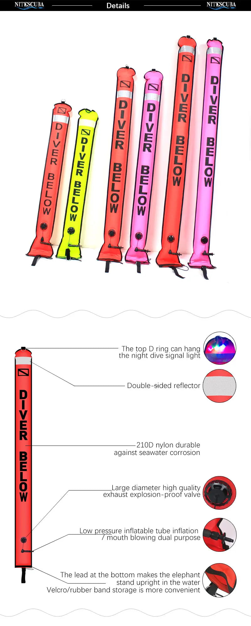 2m/1 5m/1 8m Scuba Diving Colored Buoy -