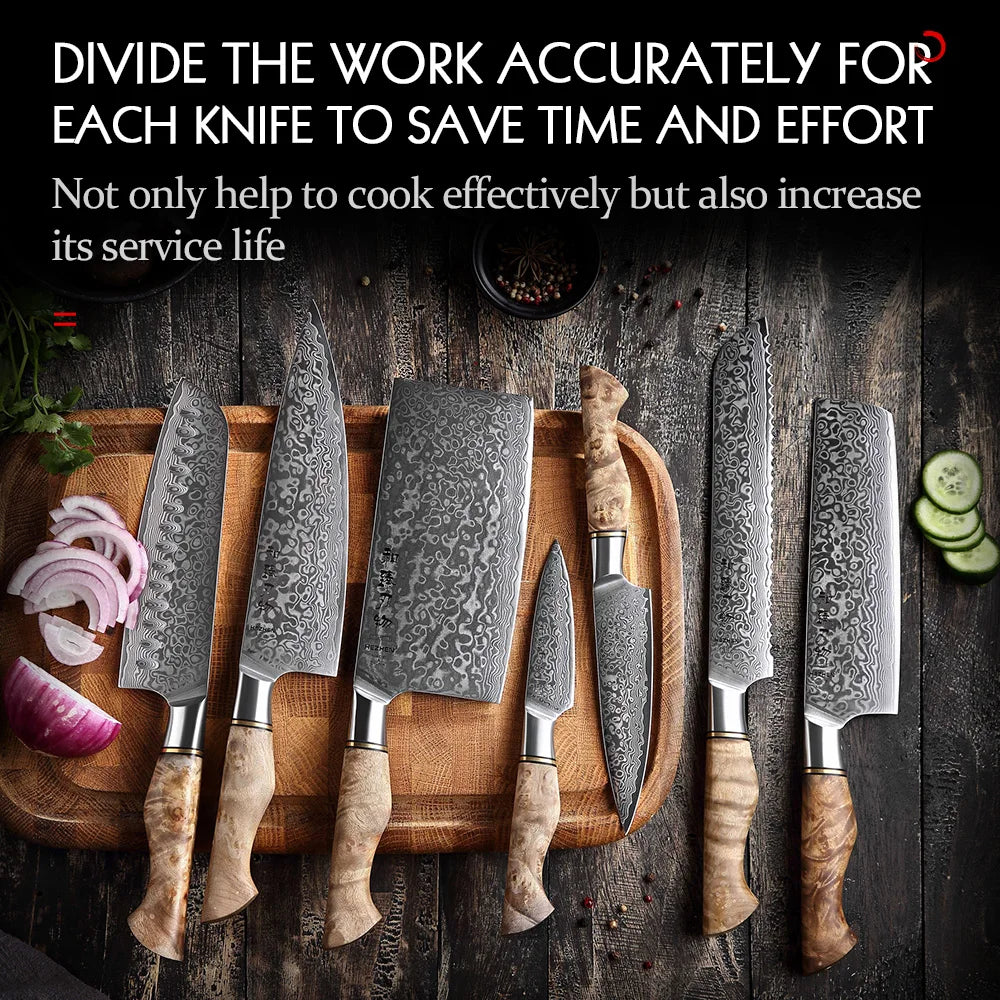 Hezhen Knife 1-7pc Damascus Steel Knives Chef Knife