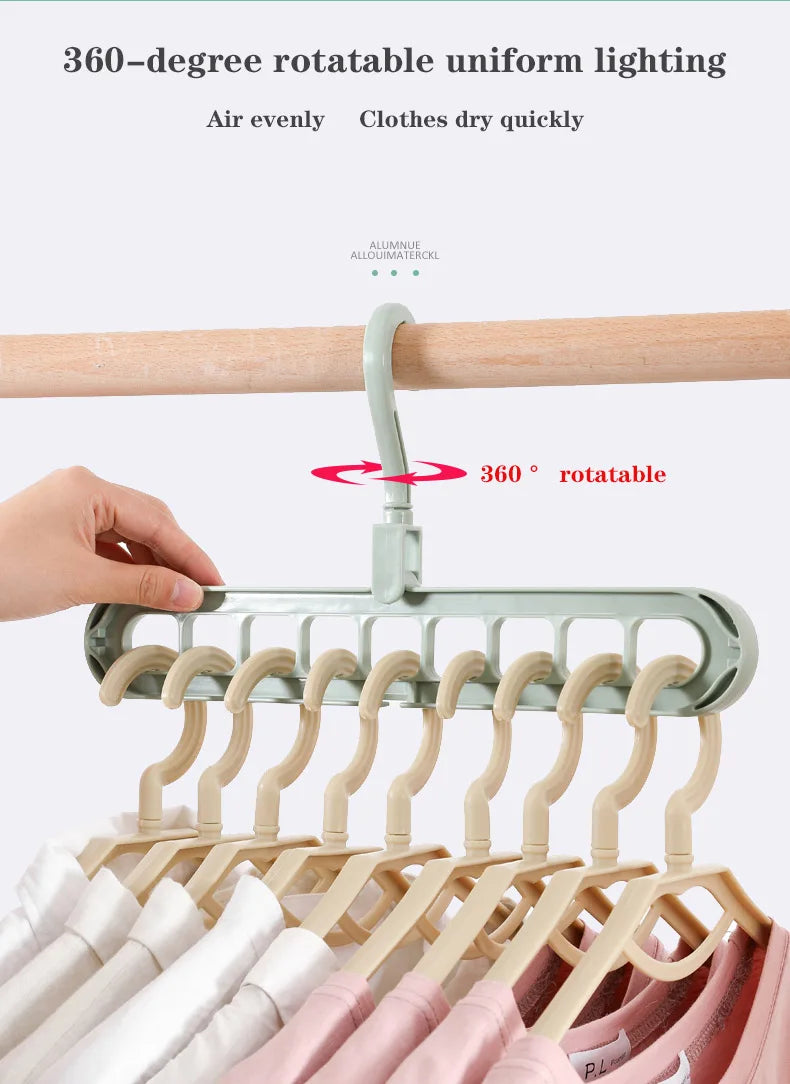9-Hole Clothes Hanger Rack Closet Organizer Space Saving