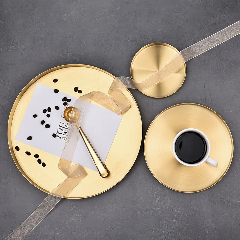 Decor Golden Storage Tray Round Jewelry Desktop Display