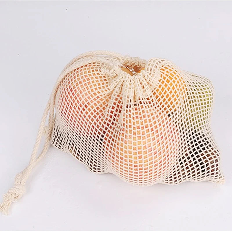 Reusable Cotton Mesh Produce Bags Vegetable Fruit Food