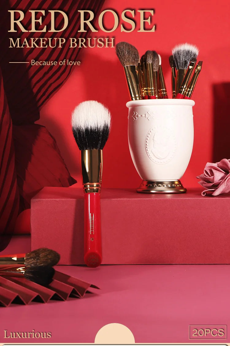 Chichodo Makeup Brush-Luxurious Red Rose Series 20pcs Animal