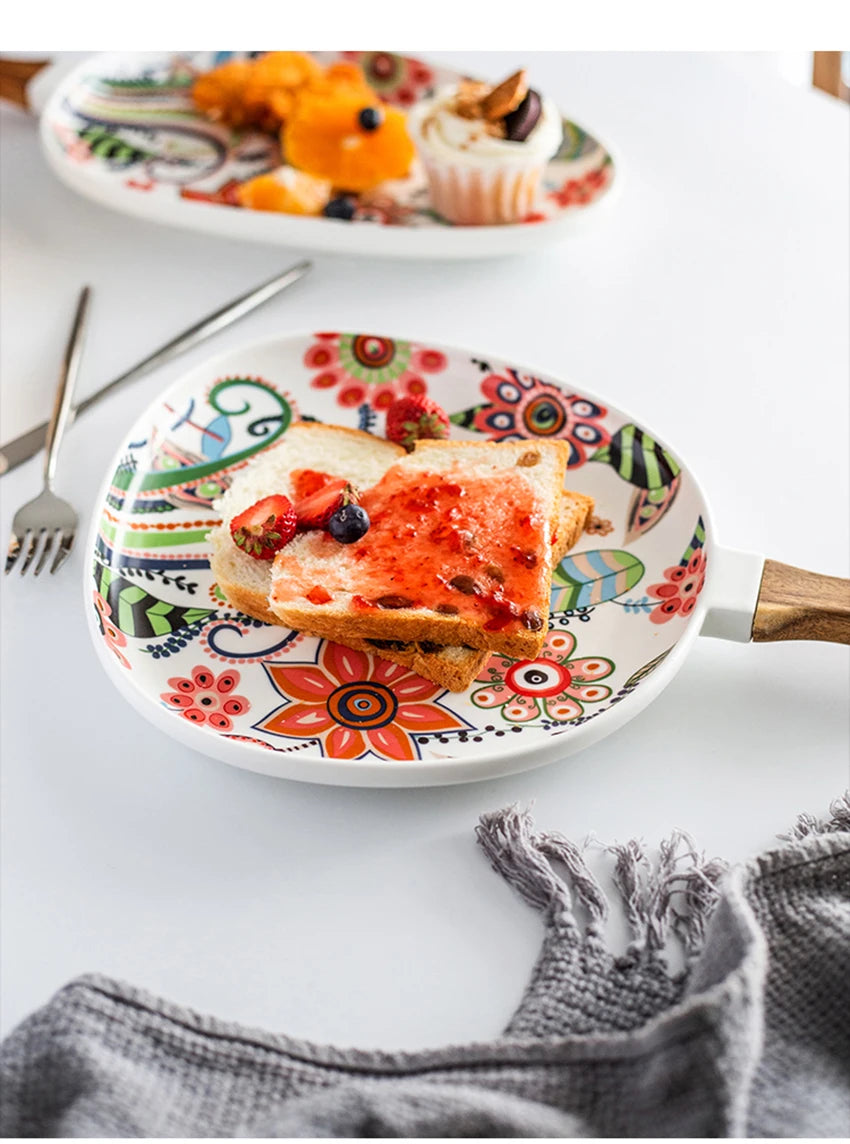 Ceramic Salad Plates Handle Porcelain Dinner Plates Colorful