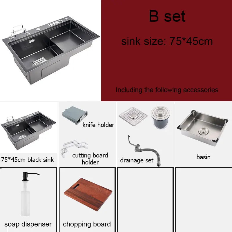 Black High Low Sink Sink Knife Holder Vegetable