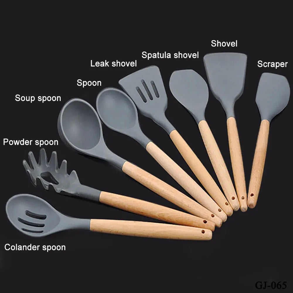 Silicone World Cooking Kitchenware Silicone Utensils Wooden