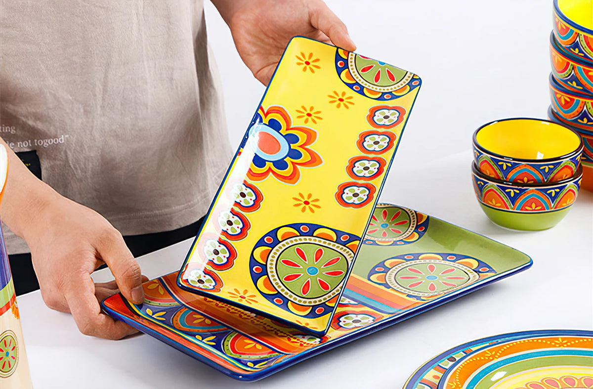 1pcs Ceramic Tableware Bohemian Flat Dinner Plate Western