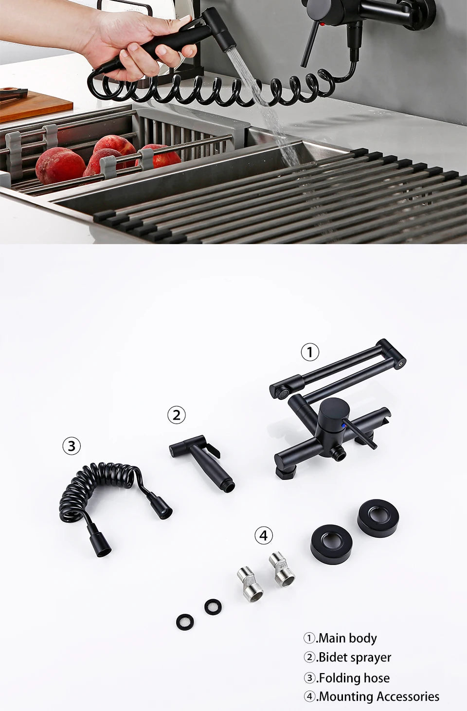 Black Cold Pull Out Mixer Tap Pot Filler