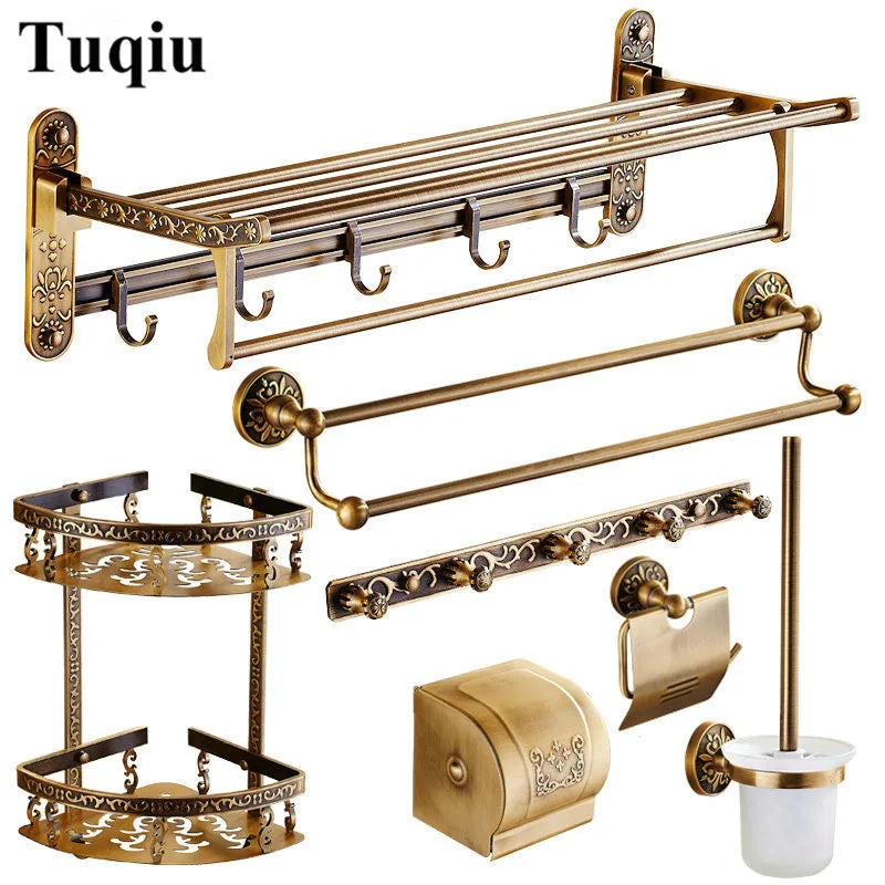 Tuqiu Bathroom Antique Bronze Carved Aluminum Bath Hardware