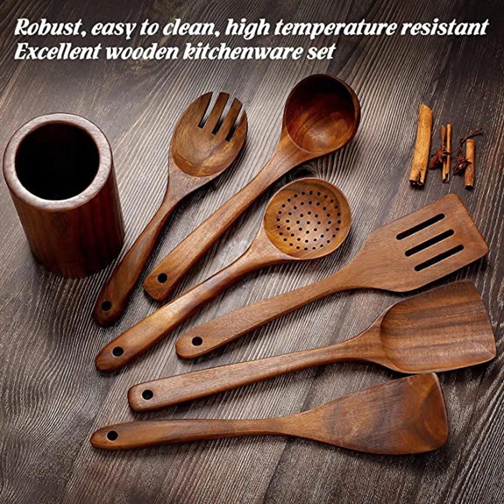 1-9pcs/Set Wooden Utensils Wooden Spoons Cooking Utensils Natural