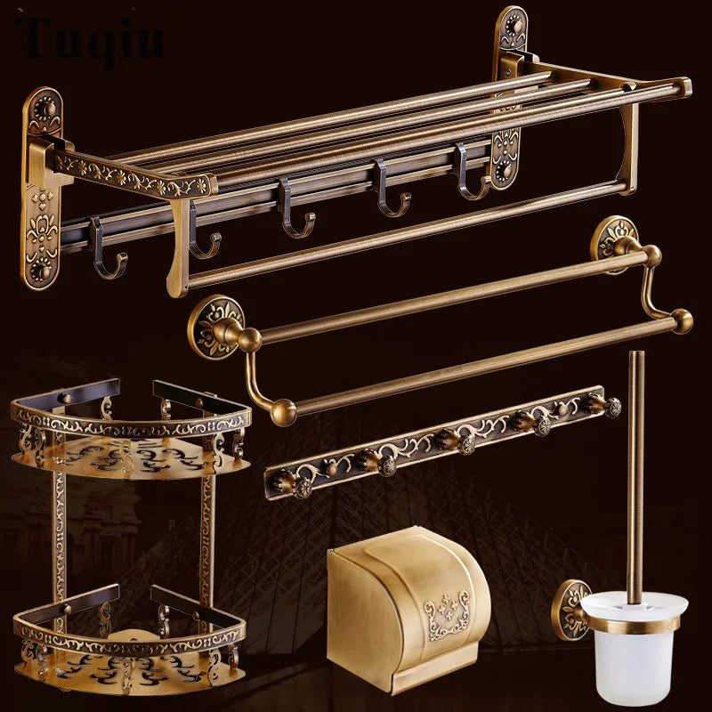 Tuqiu Bathroom Antique Bronze Carved Aluminum Bath Hardware