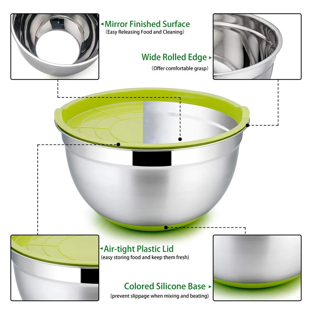 Colors Stainless Steel Mixing Bowl Lid Egg Mixer