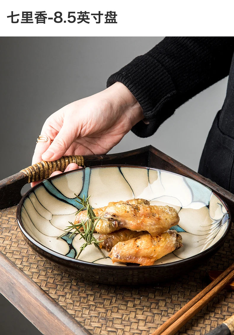 Chinese-Style Ceramic Deep Plate Salad Plate Disc Personality