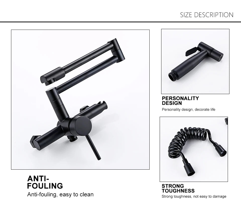 Black Cold Pull Out Mixer Tap Pot Filler