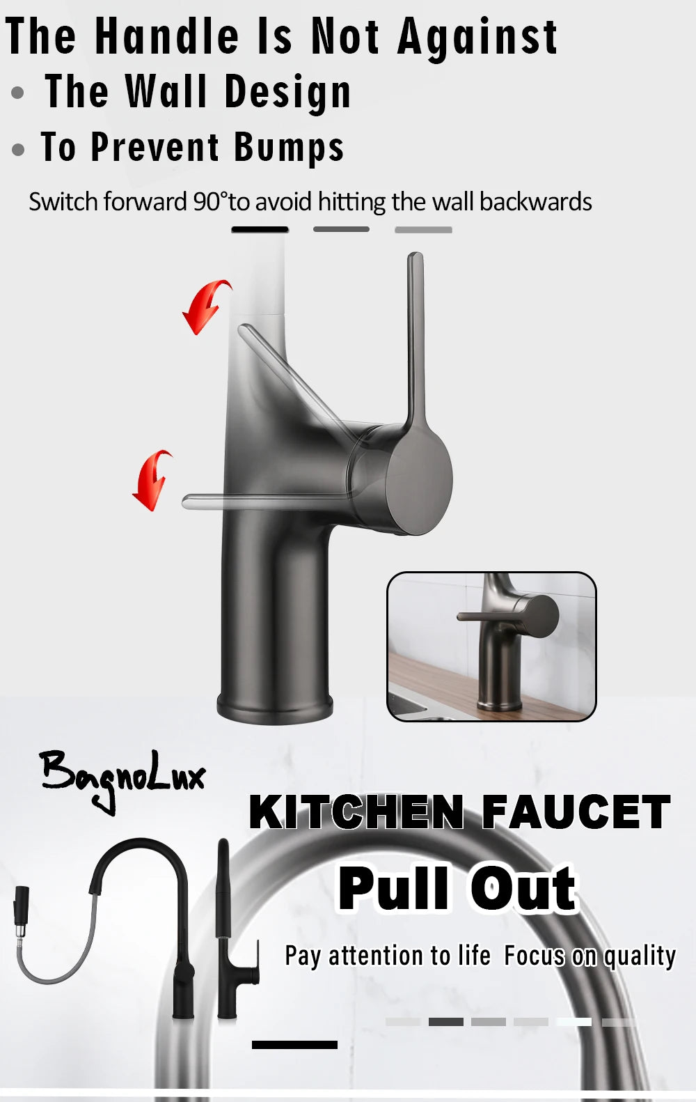 Deck Mounted Faucet Pull Out Mixer Tap Bagnolux